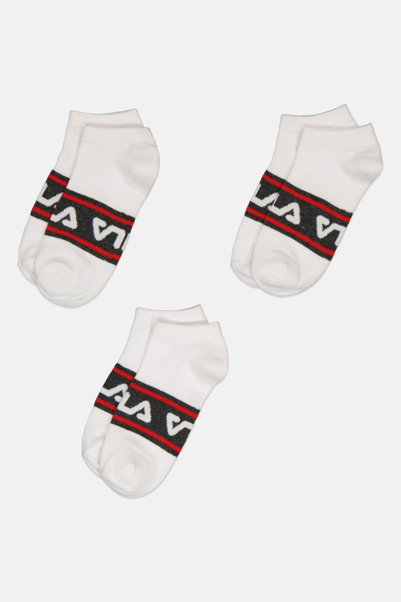 FILA Kids Boy 3 Pairs Brand Logo Invisible Socks, White - Image 3